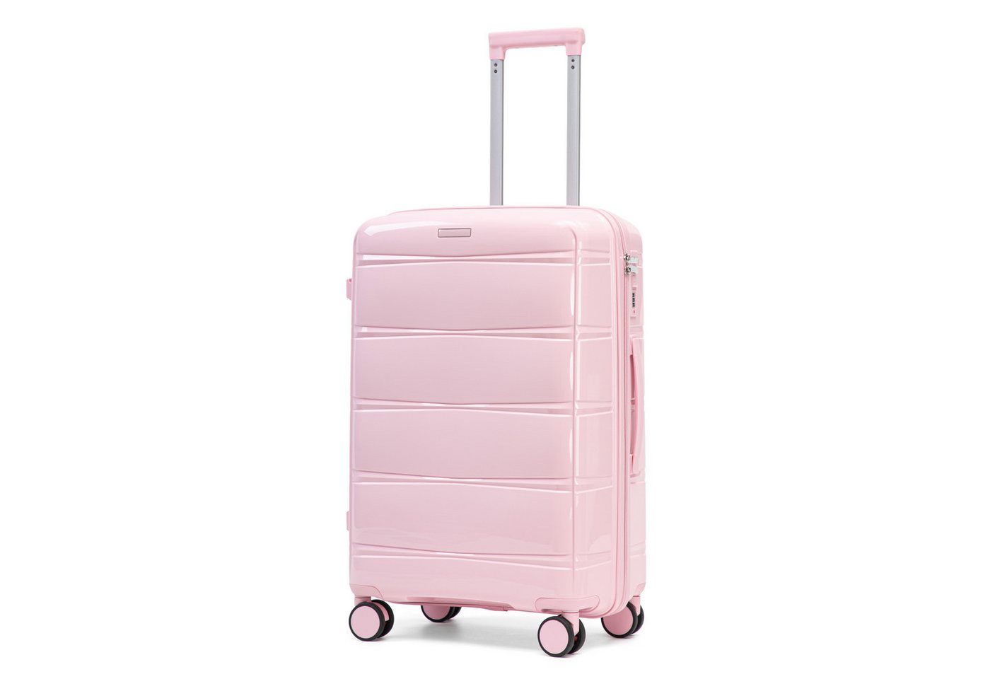 i@home Kofferset 24 Zoll PP-Koffer mit Haken & Seitengriff, 360° Laufrollen, Rosa, 4 Rollen, (1 tlg., 1 Aufgabegepäck), Eisen-Teleskopgriff, Reisekoffer für mittlere Reisen zum Einchecken Bild 5