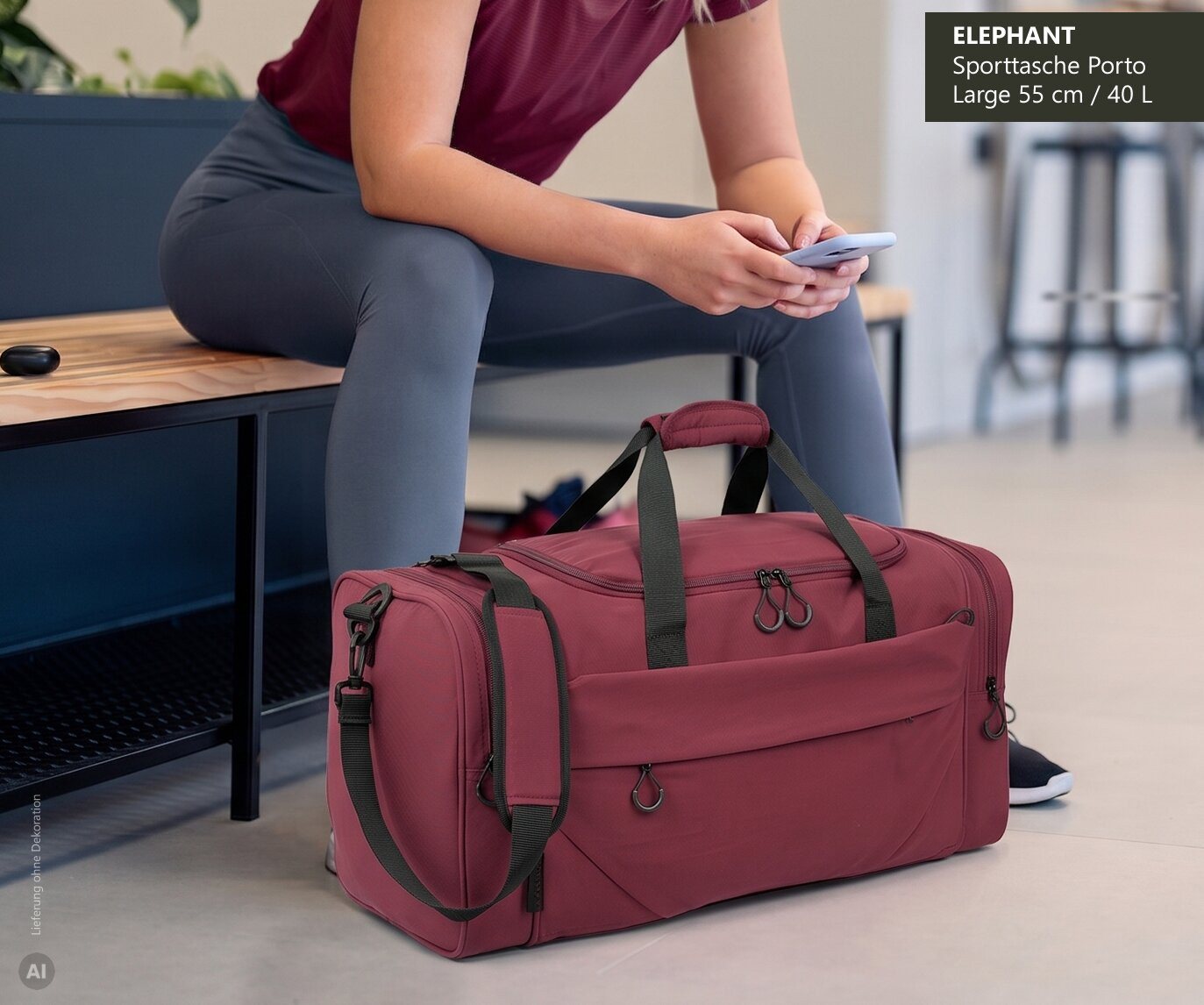 ELEPHANT Sporttasche groß Reisetasche Sport Tasche Porto Large 55 cm 40 Liter, Saunatasche Fußball Large Gym Saunatasche + Trinkflasche Bild 5
