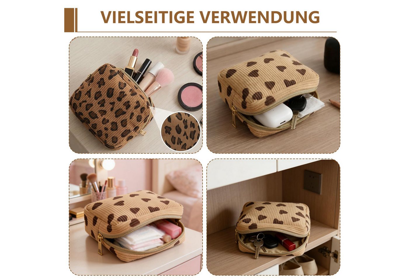 FOUORTUNATE-BEE Aufbewahrungstasche 2 Stück Cord Aufbewahrungstasche mit Leopardenmuster Kleine Tasche (mit Reißverschluss für Damen und Mädchen, ideal für Reise und Alltag, 2-tlg) Bild 3