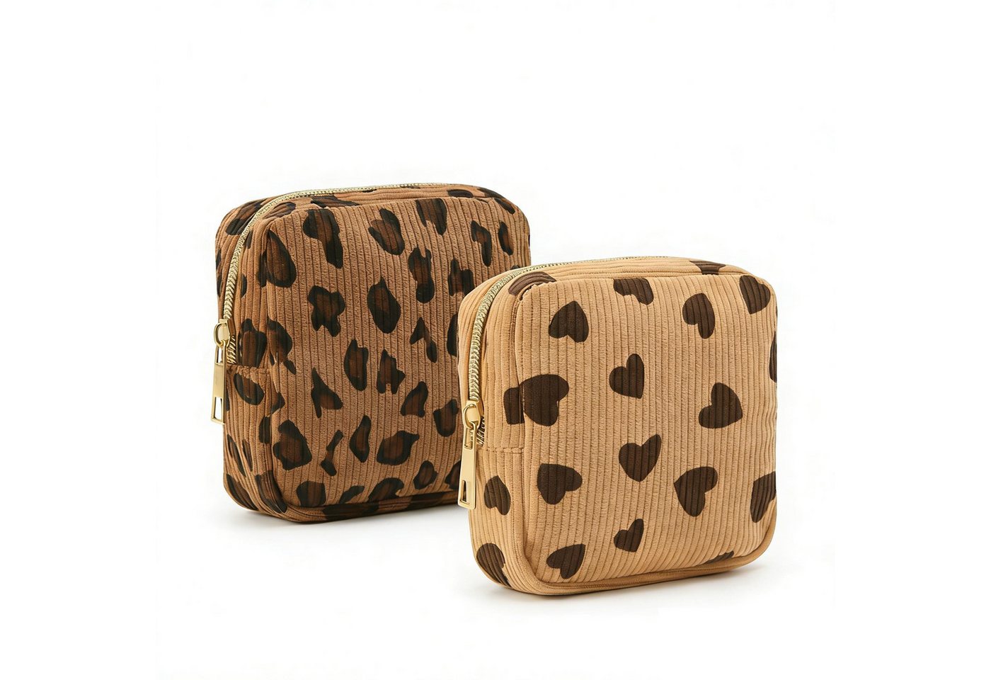 FOUORTUNATE-BEE Aufbewahrungstasche 2 Stück Cord Aufbewahrungstasche mit Leopardenmuster Kleine Tasche (mit Reißverschluss für Damen und Mädchen, ideal für Reise und Alltag, 2-tlg) Bild 4