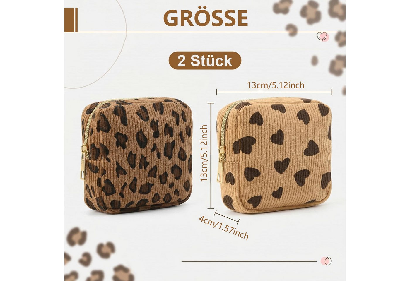 FOUORTUNATE-BEE Aufbewahrungstasche 2 Stück Cord Aufbewahrungstasche mit Leopardenmuster Kleine Tasche (mit Reißverschluss für Damen und Mädchen, ideal für Reise und Alltag, 2-tlg) Bild 5