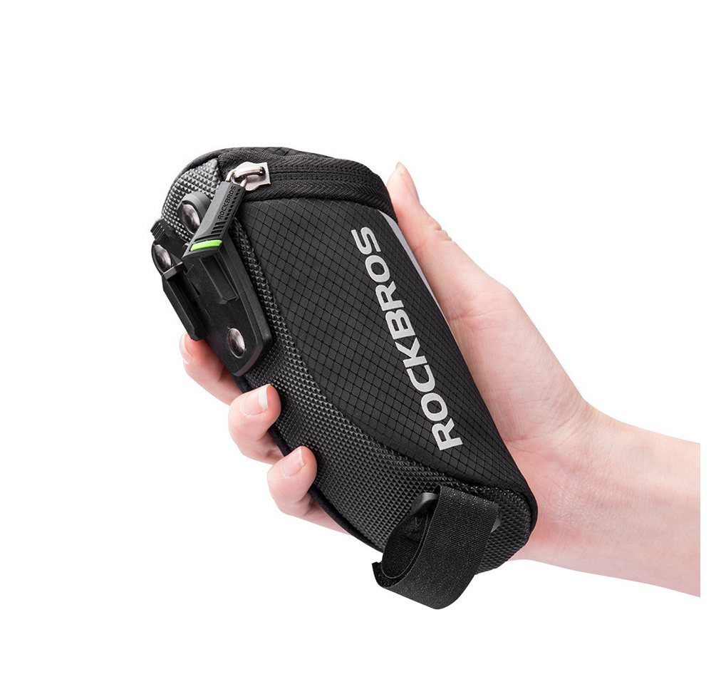 Illes-Laedchen Satteltasche ROCKBROS Fahrrad Satteltasche aus Nylon mit Click-System, kompakte Fahrradtasche inkl. Adapter 15,5 x 6,5 x 5 cm, Schwarz Bild 2
