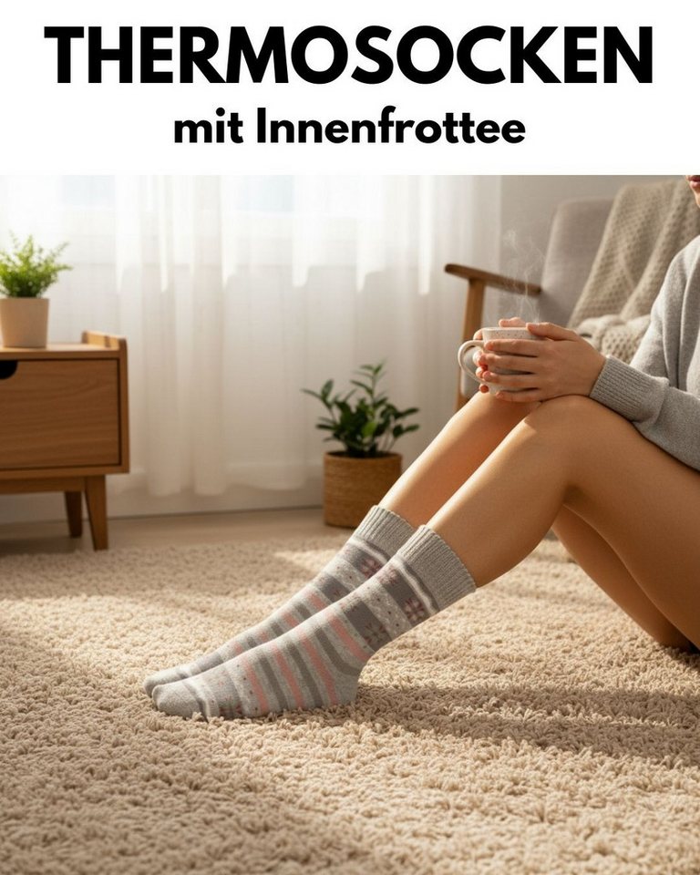 sockenkauf24 Thermosocken Damen warme Wintersocken Vollfrottee (38204, 12-Paar, 35-38) aus Baumwolle mit Komfortbund Bild 4