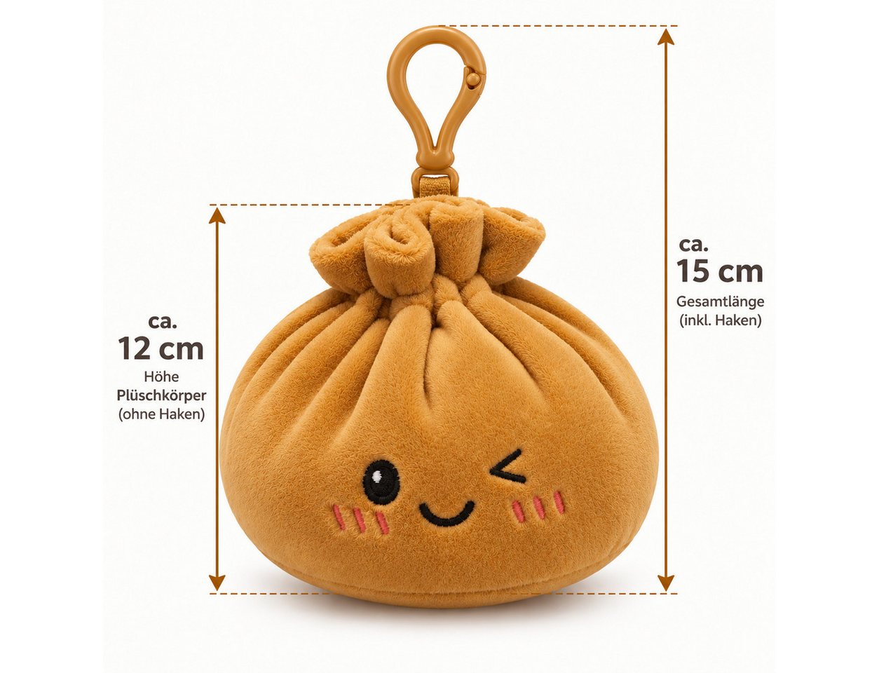 Bert Struis Gepäckanhänger Kawaii Dumpling Bagclip Taschenanhänger Schlüsselanhänger 12cm braun (Set, 1-St., Geschenk-Set) Plüschanhänger mit niedlichem Kawaii-Gesicht Fluffige Polyesterfüllung Bild 2