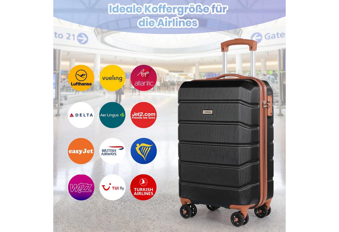 Tavoxda Kofferset 5-teiliges Kofferset, Trolley-Reisekofferset mit ABS-Hartschale, in schlichtem Design, mit viel Stauraum, stabil und strapazierfähig