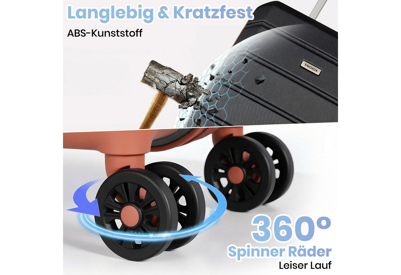 Tavoxda Kofferset 5-teiliges Kofferset, Trolley-Reisekofferset mit ABS-Hartschale, in schlichtem Design, mit viel Stauraum, stabil und strapazierfähig Bild 2