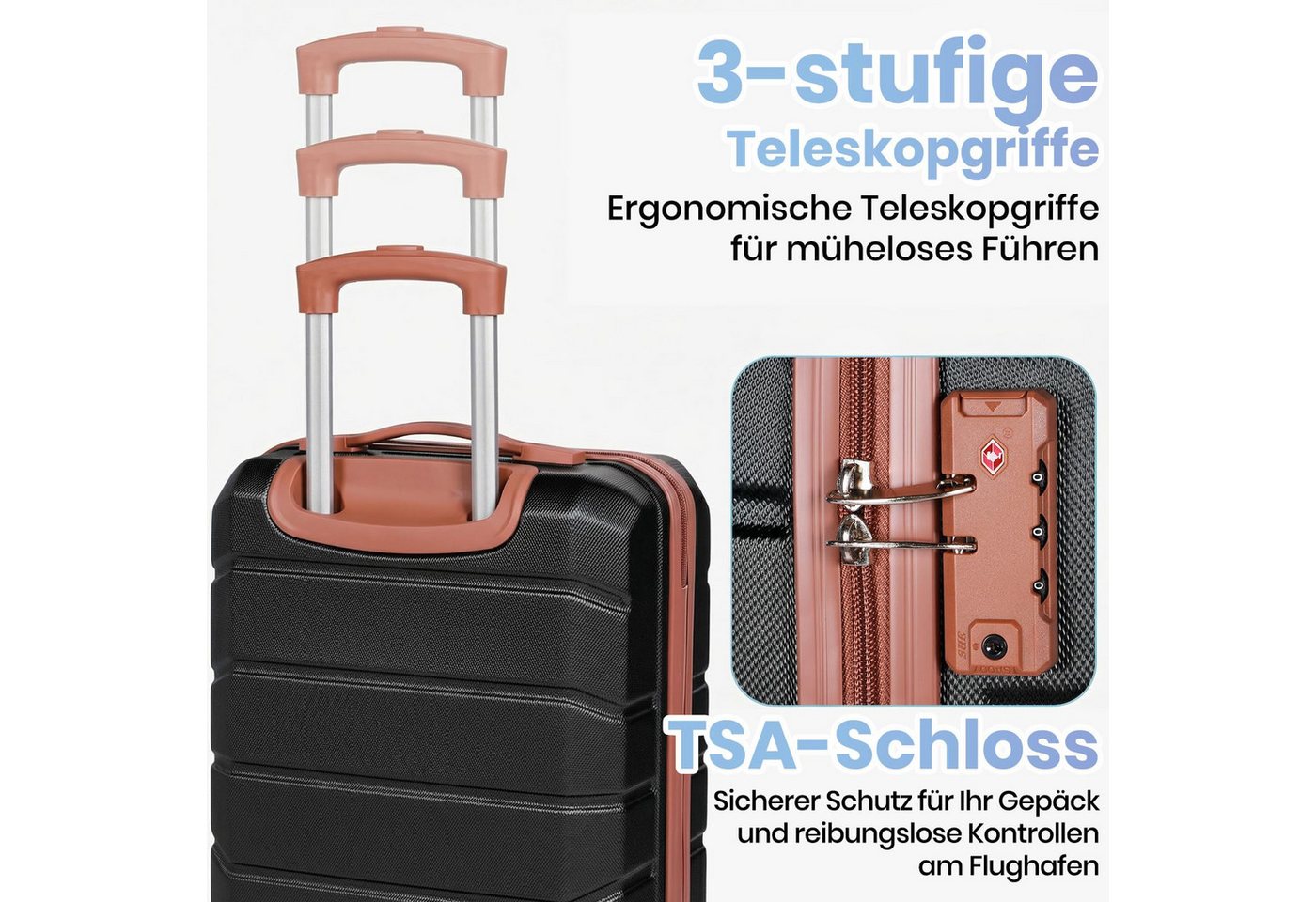 Tavoxda Kofferset 5-teiliges Kofferset, Trolley-Reisekofferset mit ABS-Hartschale, in schlichtem Design, mit viel Stauraum, stabil und strapazierfähig Bild 4