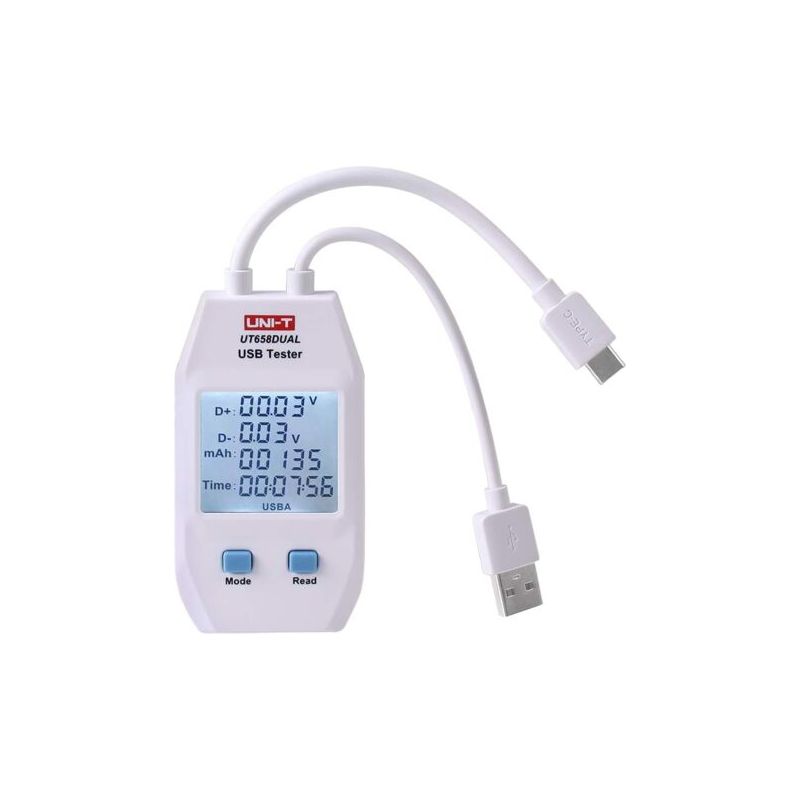Ut658 Usb-multitester Mit Zwei Usb-anschlüssen: Leistungs-, Strom- Und Spannungsmesser, Digitaler Strom- Und Spannungsmonitor, Lade- Und Kabelgeschwindigkeitstester, Lcd-bildschirm Mit Datenspeicherun