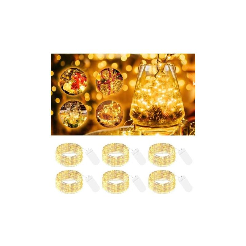 6er-pack Batteriebetriebene Led-lichterketten, Kurz (2 M), 20 Leds, Silberfarbener Draht, Wasserdicht, Warmweiß, Ideal Für Weihnachts-, Hochzeits- Und Partydekorationen.