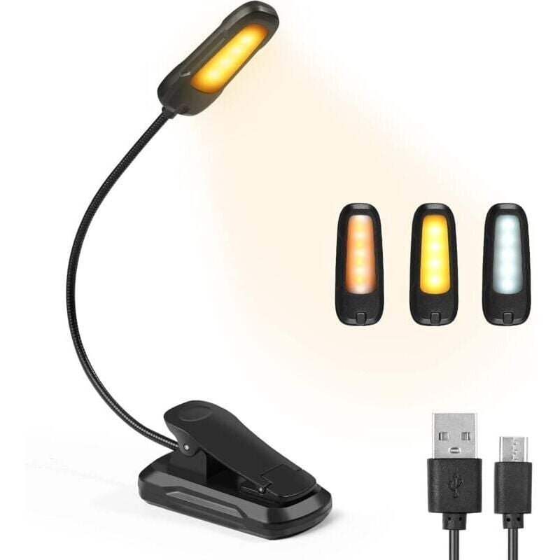 Lampe De Lecture Pour Livre, Liseuse Led Rechargeable, 3 Modes De Luminosité X 3 Couleurs (blanc/chaud/blanc Chaud), 360°cou Flexible, Lampe Liseuse Pour Lire Des Livres Au Lit, Voyage