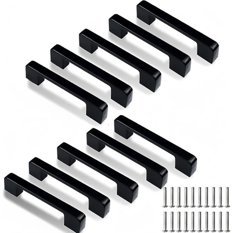 Lot De 10 Poignées De Placard Et D'Armoires De Cuisine Avec Vis, Poignées De Tiroir Noires De 96 Mm (espacement Des Trous De 96 Mm)