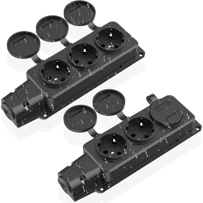 Multiprise 3 Prises, Prise Extérieure Étanche Ip54, Prises De Contact De Protection Avec Couvercle Rabattable, Multiprise Pour Extérieur, 230 V/16 A Max. 3500 W, Prise Extérieure Pour Jardin, Cuisine
