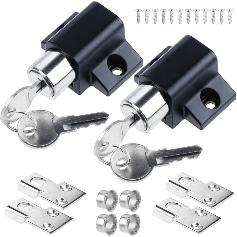 Lot De 2 Verrous De Porte Coulissante Pour Fenêtre - Limiteur De Porte - Verrou De Sécurité Pour Porte Coulissante - Avec Clé - Noir