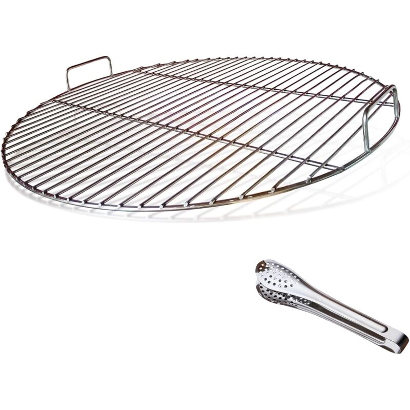 Runder Grillrost Aus Edelstahl 304 Mit Griff, Durchmesser 54,5 Cm, Für 57 Cm Holzkohlegrills, Z. B. Weber, Inklusive Grillzange.