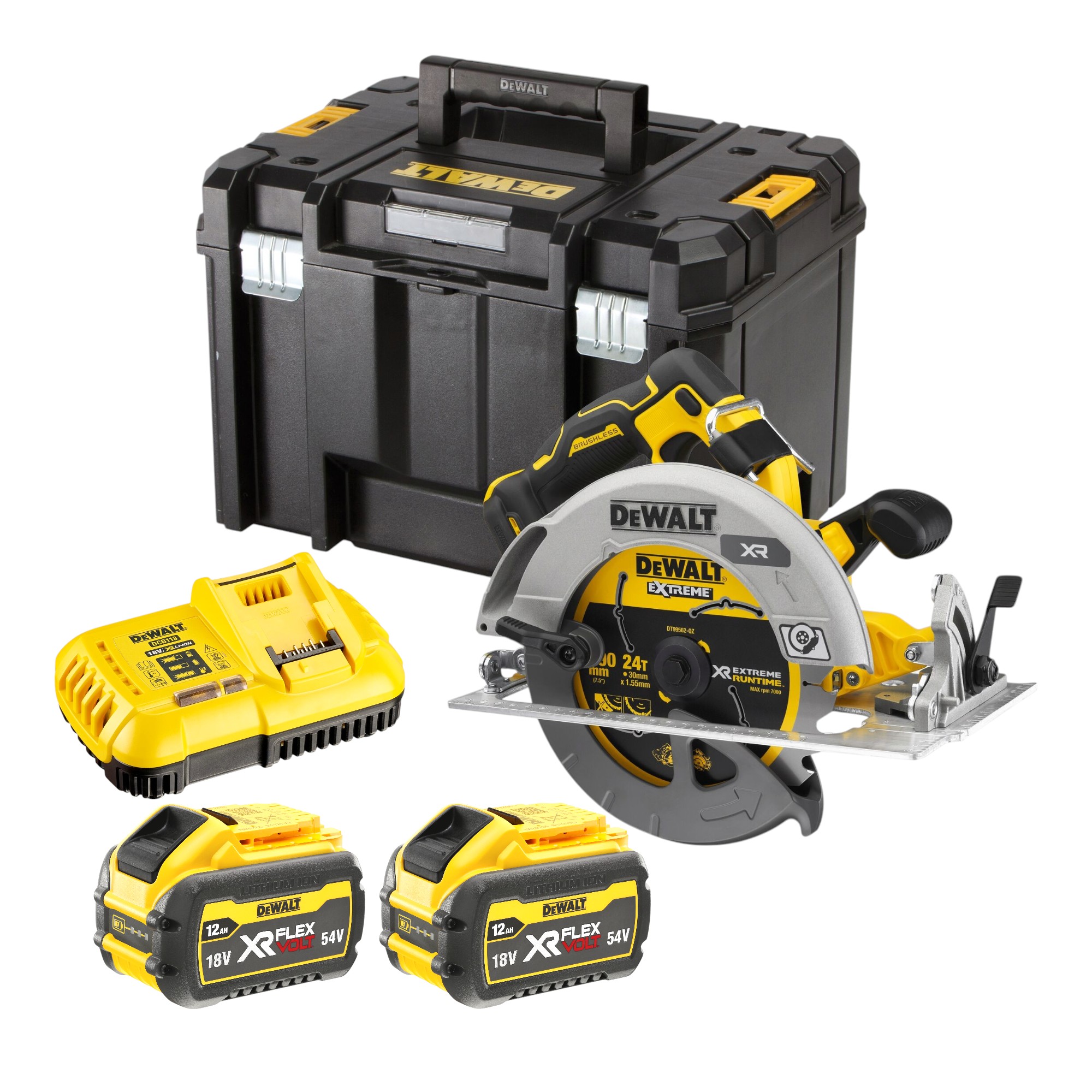 Dewalt Dcs 573 Y2t Akku Handkreissäge 18 V 190 X 30 Mm Brushless + 2x Akku 12,0 Ah + Ladegerät + Tstak