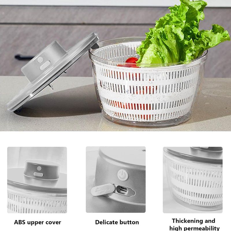 Automatische Salatschleuder, Kabellos Und Mit Usb-anschluss (4000 Ml), Obst- Und Gemüsetrockner, Servierschüssel, Schnelltrocknend, Küchenhelfer In Trendiger Farbe