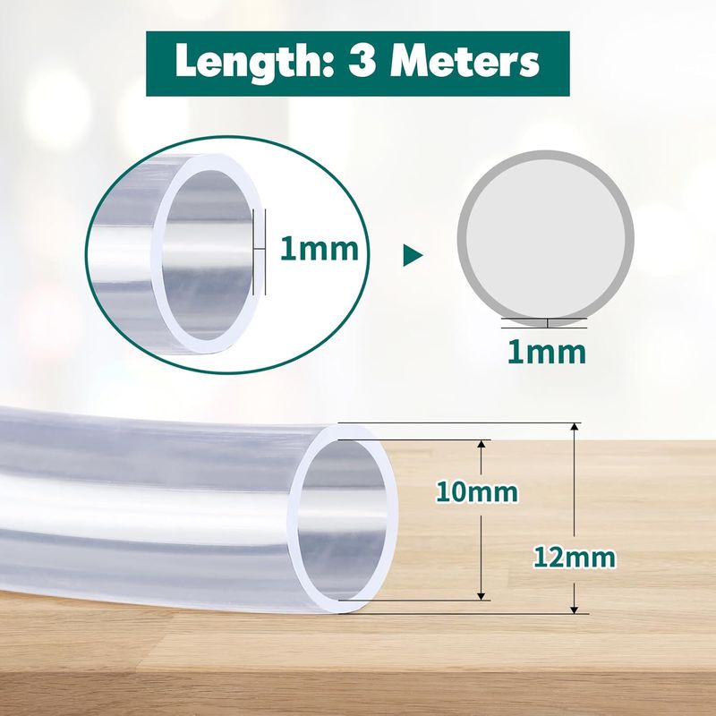 Pvc-schlauch, Transparenter Kunststoffschlauch, Aquariumschlauch, 3 Meter, 10 × 12 Mm, Für Badewanne, Pool, Aquarium, Sprühgerät
