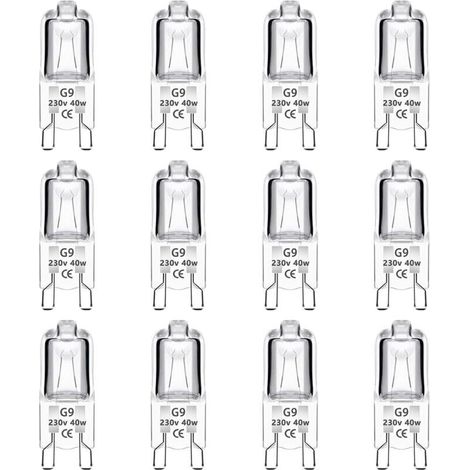12er-pack G9 Halogenlampen, 40w 230v Dimmbar 0–100% 480lm Warmweiß (2700k), G9 Fassung, Flimmerfrei, Für Öfen, Kronleuchter, Gartenbeleuchtung Und Schrankbeleuchtung.