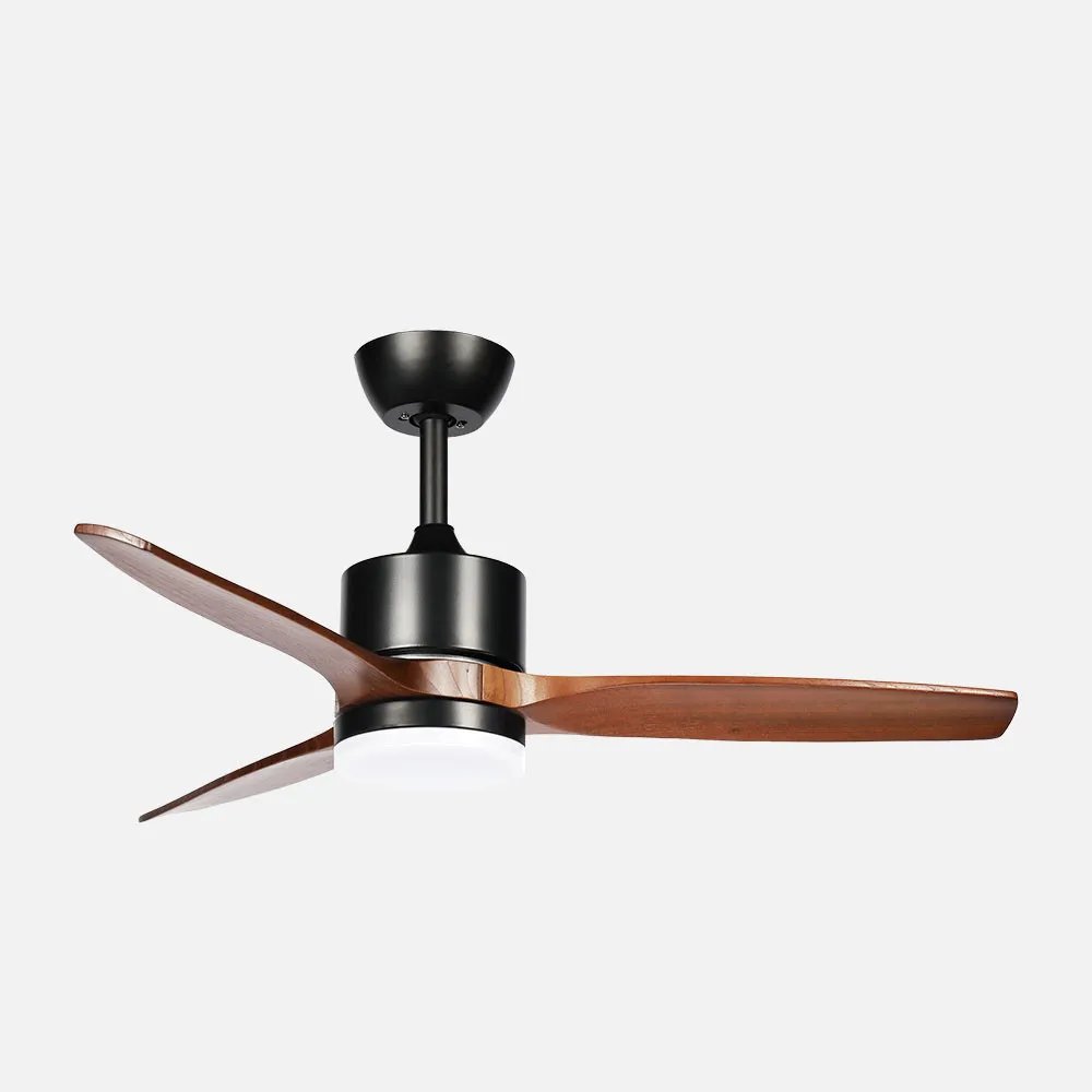 Montiel Gleichstromventilator 18 W, Schwarz/eiche, 3 Flügel, 6 Geschwindigkeiten, 106°c, Optionales Licht, 2250 Lm, 3000/4500/65