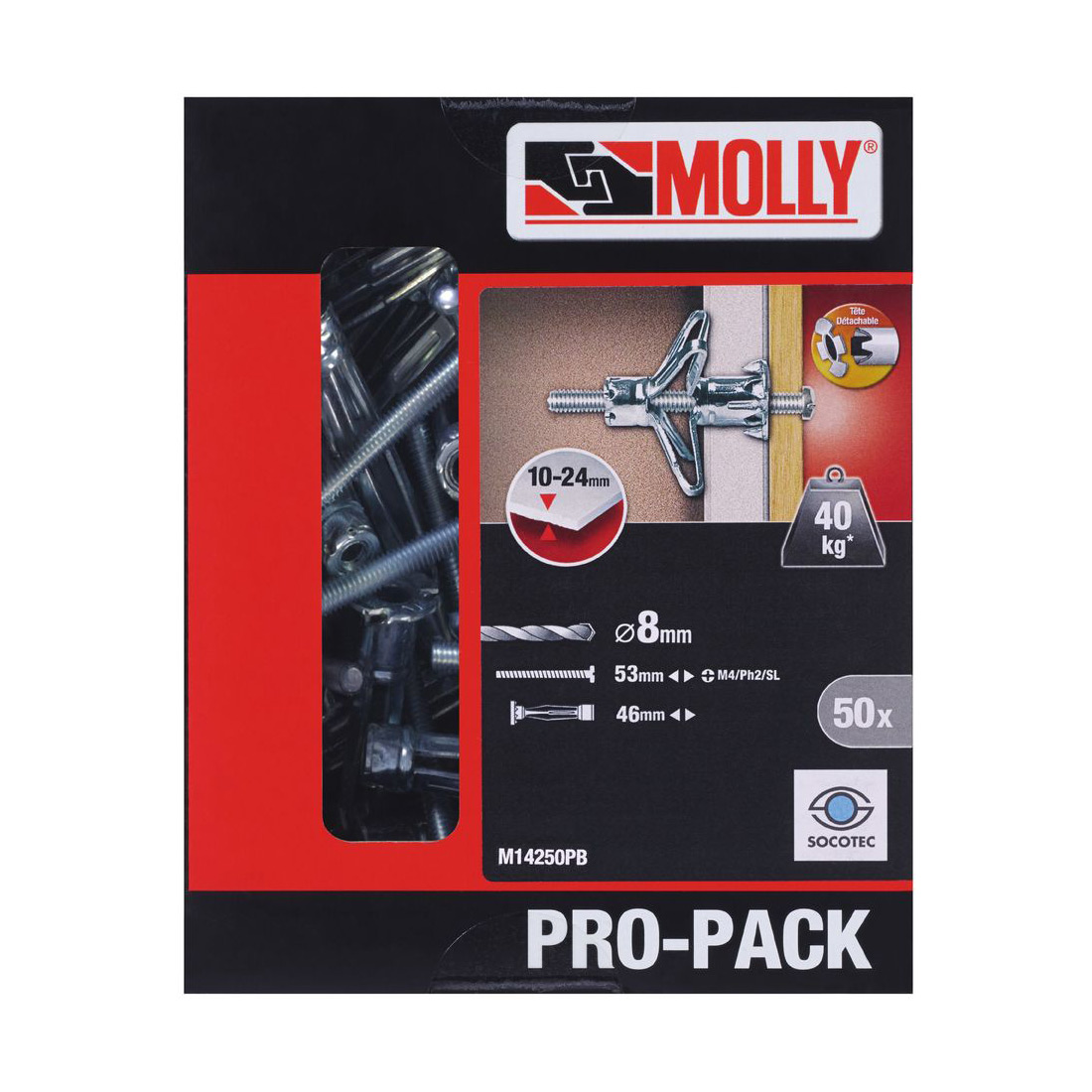 Pro-pack - 50 Spreizdã¼bel Ã˜4 X 46 Mm Mit M4 Schraube Molly - M14250pb-xj