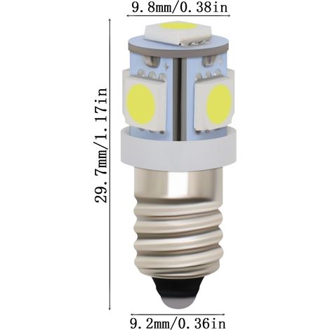 E10 Ac Led-lampen, 12er-pack, 5 Led-lampen, Mikro-schraubfassung E10, 0,5 W, 50 Lumen (ac6 V, Kaltweiß)