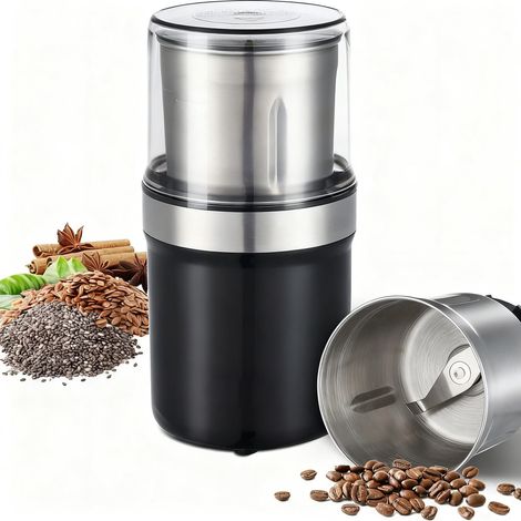 Elektrische Kaffeemühle – Gewürzmühle – 200-w-kaffeemühle – Abnehmbarer Behälter – Edelstahlbecher – Abwaschbar – Küchengerät – Schwarz