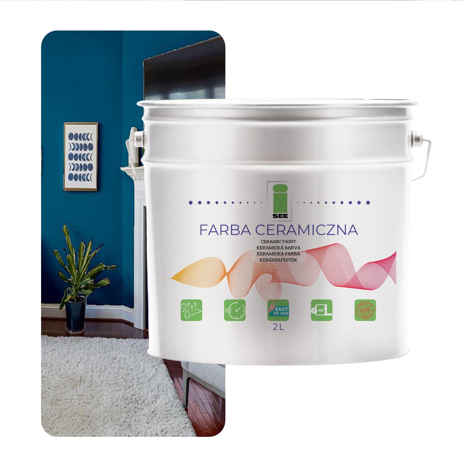 Keramikfarbe Für Wände, Abwaschbar, Blauer Farbton, 2 L, Fleckenbeständig
