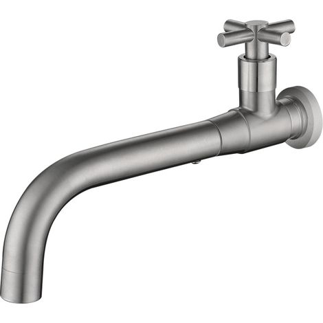 Universeller, Wandmontierter, Integrierter Kaltwasser-waschtischhahn, Eingelassen, Aus Gebürstetem Edelstahl In Silber