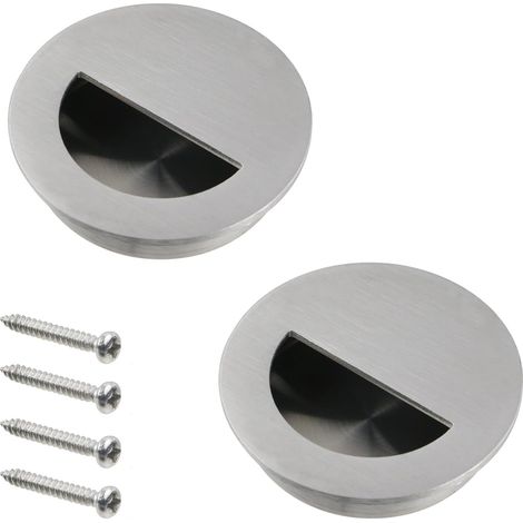 Zwei Verdeckte Und Eingelassene Schiebetürgriffe, Eingelassene Türgriffe Aus Edelstahl Mit Schrauben (60 Mm Durchmesser).