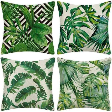 Green Mobility – Outdoor-kissenbezüge, 4er-set Wasserdichte Kissenbezüge Mit Grünem Tropenpflanzenmuster Für Sofa, Terrasse, Garten, Wohnzimmer, Schlafzimmer, 45 X 45 Cm – Tropische Pflanzen