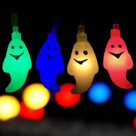 Grüne Lichterkette Für Den Außenbereich, Halloween-lichterkette, 30 Mehrfarbige Leds, Batteriebetriebene Geisterlichter, 3,3 M Lange 3d-geisterlichter Aus Kunststoff Für Weihnachten