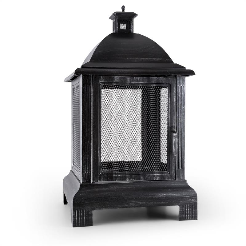 Blumfeldt Loreo - Gartenkamin , Feuerschale , Terrassenofen , Feuerstelle , Brünierter Stahl , Funkenschutz , Laternen-design , Gitternetzflächen , Befeuerungstür , Stabil , Gusseisen , Schwarz
