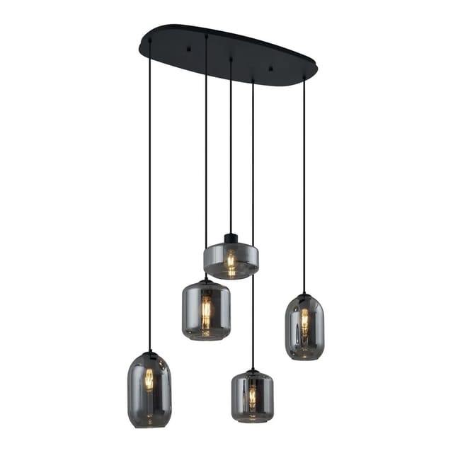 Moderne Hängelampe Schwarz Mit Rauchglas 5-flammig - Sheena