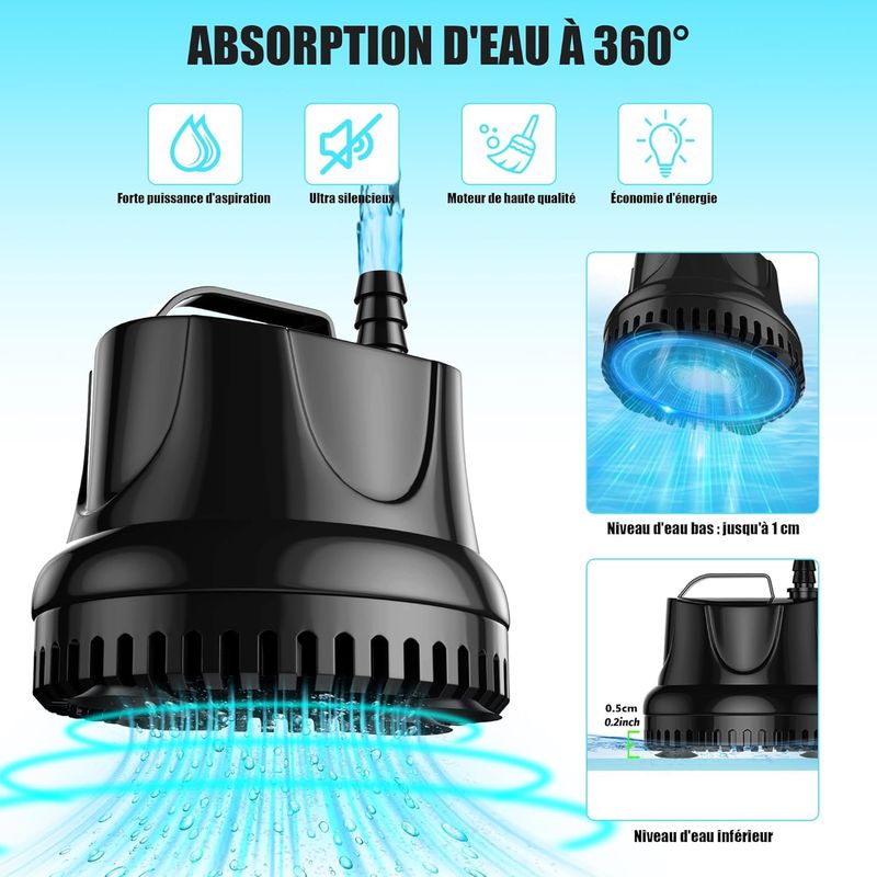 25w 1500l/h Tauchpumpe, Ultraleise Teichpumpe, Gartenbrunnenpumpe, Aquariumpumpe, Mit 5 Düsen Und 1,5 M Langem, Transparentem Schlauch.