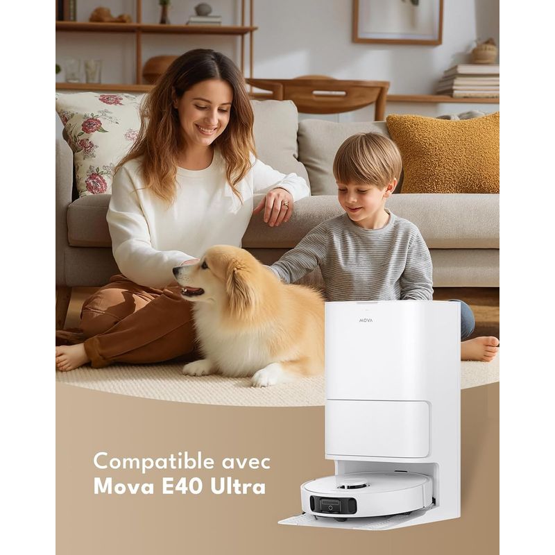 28-teiliges Zubehörset Für Den Saugroboter Mova E40 Ultra: 2 Hauptbürsten, 8 Reinigungstücher, 6 Seitenbürsten, 4 Hepa-filter, 6 Staubsaugerbeutel, 1 Bürste, 1 Eimerbürste.