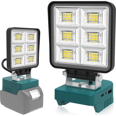 Wiederaufladbarer Led-flutlichtstrahler, 48 W, 5200 Lm, Kompatibel Mit Makita 18-v-akkus, Ideal Für Baustellen, Garagen Und Camping.