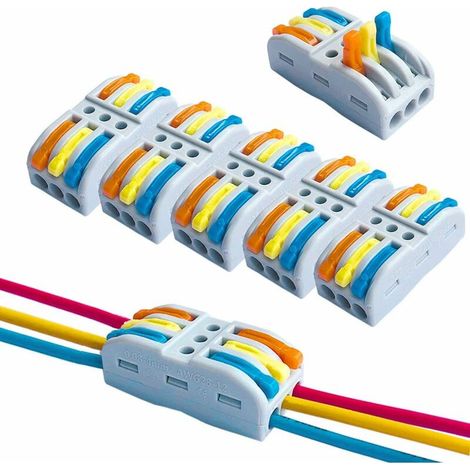 Green Mobility – 12-teiliges Premium-spl-3-hebel-muttern-drahtverbinder-set, 3-wege-6-port-kompakt-leiterdrahtverbinder, Kompakter Federklemmenblock (mehrfarbiger Hebel)