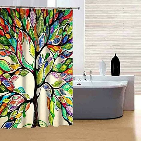 Anti-schimmel-duschvorhang 180x200, Duschvorhang Mit Botanischem Muster Für Badezimmer, Waschbarer Stoffduschvorhang Mit 12 Haken