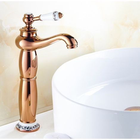 Antiker Warm- Und Kaltwasserhahn Aus Messing – Komplett Aus Kupfer – Luxuriöser Blau-weißer Porzellan-badezimmerhahn – Roségold