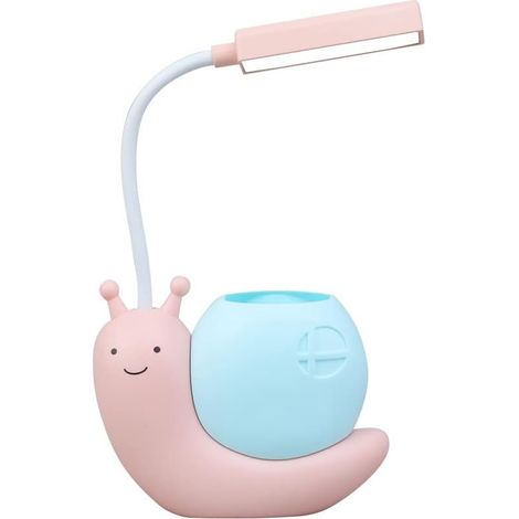 Niedliche Led-schreibtischlampe Mit Stifthalter, Schneckenförmigem Design, Usb-ladefunktion, 360° Verstellbarem Und Flexiblem Lampenhals, Rosa.