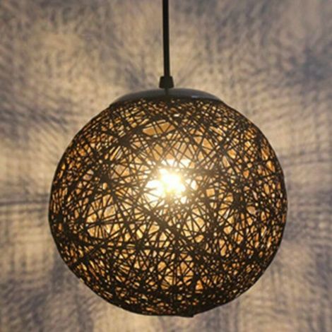 Green Mobility – Schwarze Retro-rattan-pendelleuchte Mit Rundem Glaskolben, 15 Cm, Diy-kronleuchter-lampenschirm, E27-fassung, Deckenleuchte Für Wohnzimmer, Restaurant, Einkaufszentrum, Bar