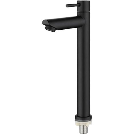Einzelner Kaltwasserhahn, Edelstahl, Schwarz, Aufsatzmontage, Wasserhahn Für Erhöhte Waschbecken (gerader Auslauf - Schwarz)