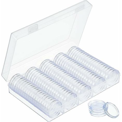 Green Mobility – 30-mm-münzkapseln, Runde Münzbehälter Aus Kunststoff Mit Aufbewahrungsbox Für Münzsammlungen, 100 Stück