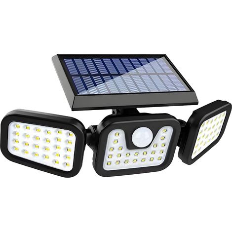 Solar-außenleuchte Mit Bewegungsmelder, 74 Leds, Ip65 Wasserdicht, 3 Leuchtenköpfe, 360° Drehbar, Wandstrahler