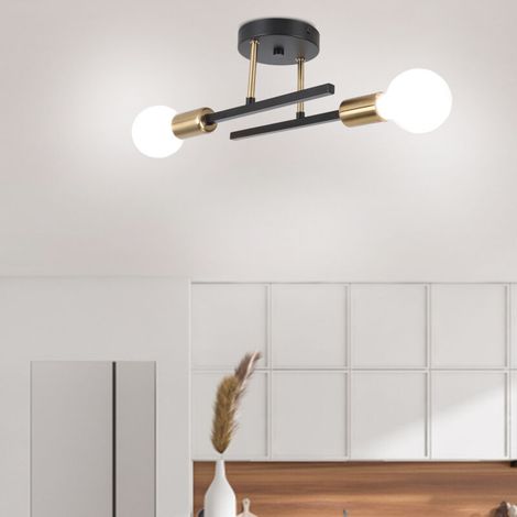Green Mobility – Retro-industrie-deckenleuchte Mit 2 E27-fassungen – Schwarz-goldenes Metall – Led-kompatibel – Wand- Oder Deckenmontage – Verstellbare Beleuchtung