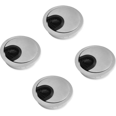 Vurahome - Couvercle Passe Câbles Fil Rond Ø50mm Pour Encastrer Sur Table De Bureau Organisateur De Cables Pour Meuble Argent Métal Brossé Passage De Câble Cache-câble Lot De 4