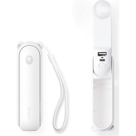 Mini-ventilator, Faltbare, Per Usb Aufladbare Bären-taschenlampe, 3-in-1-multifunktion, 2000 Mah Akkukapazität, 2 Geschwindigkeitsstufen – Weiß