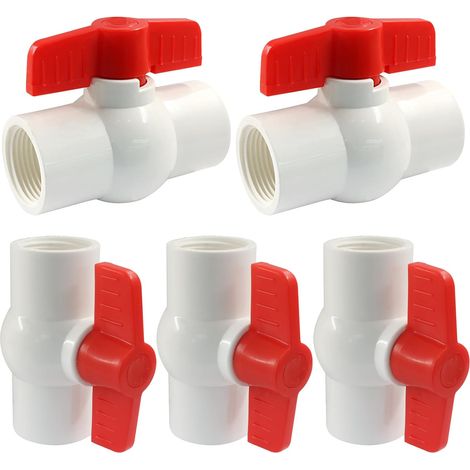 Packung Mit 5 1-zoll-25-pvc-kugelhähnen Mit Roten T-griffen, Geeignet Für Wasserversorgung Und Bewässerung, Gewindeanschluss.