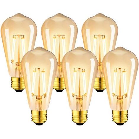 Bunthaus Lot De 6 Ampoules Led 6w Edison Vintage E27 - Ampoule À Filament St64 2200k Blanc Chaud - Equivalent À Ampoule Incandescente 48w