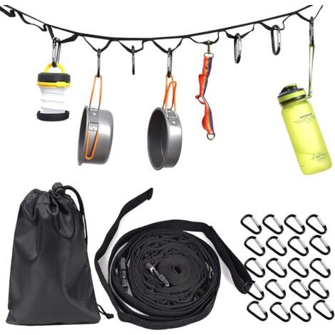 Bunthaus Corde De Camping De 4.5 Mètres Avec 19 Mousquetons Porte Clés, Corde Portable De Suspension Avec Crochets Pour Le Camping, La Randonnée, Les Accessoires De Tente En Plein Air